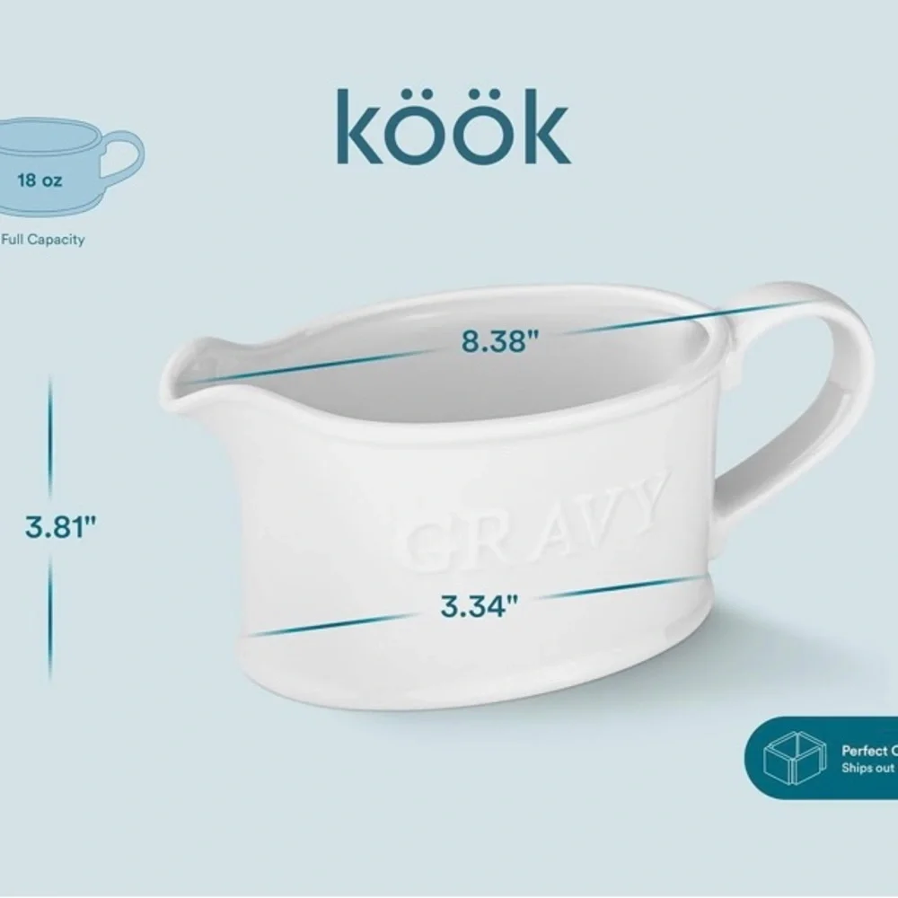 NEW - Ceramic Gravy Boat, Serving Dispenser, Porcelain Pitcher for Sauces